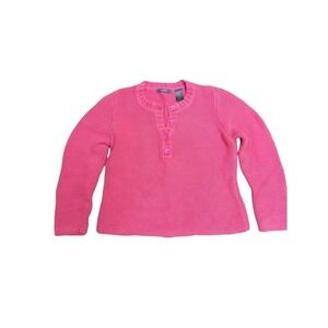 Liz Claiborne Women Petite M Pink Sweater Thick Chunky Knit Button Collar